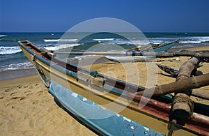 Local boats Kalutara beach Sri Lanka