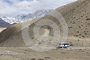 Local bus at Kagbeni city in lower Mustang district, Nepal