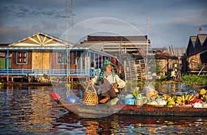Local Cambodian Seller In Floating Market Concept photo