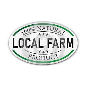 Local Farm 100 Natural Organic green label with a seam icon isolated on white background. Eco bio nature fresh food