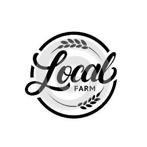 Local farm hand written lettering logo, label, badge with ear of wheat.