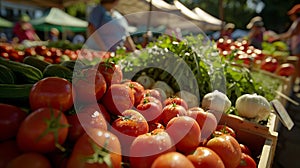 A local farmers market booth offers fresh produce for families to sample and purchase