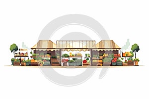 Local Farmers Market with Organic Produce Stalls isolated vector style illustration