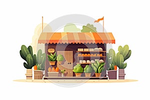 Local Farmers Market with Organic Produce Stalls isolated vector style illustration