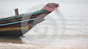 Local Fisherman Boat Moor At The Beach When Low Tide Time.