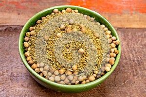 Local food of Canarian islands, dried herbal mix with coriander seeds for mojo cilantro condiment sause