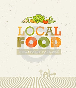 Local Food Market. From Farm To Table Creative Organic Vector Concept on Recycled Paper Background