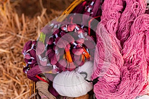 Local handicrafts produced with cotton silk and traditional fabric patterns in rural communities. Northeast Thailand