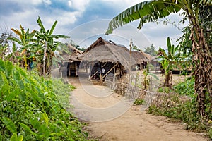 Traditional hut where the Long Neck Karen tribe lives in Chiang Rai, northern Thailand