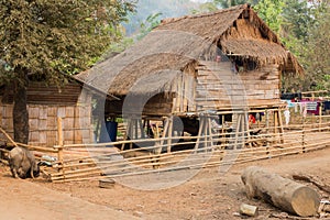 Local houses at Long Neck Karen ethnic hill-tribe guarded village,