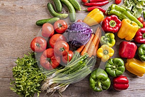 Local market fresh vegetables, Fresh vegetables on wooden table