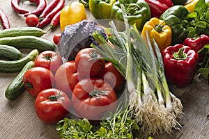 Local market fresh vegetables, Fresh vegetables on wooden table