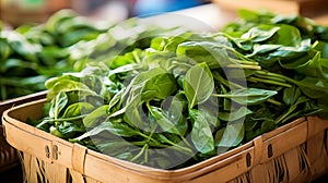 Local market stalls sell fresh spinach, AI Generated