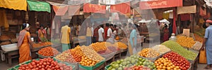 Local markets in Mumbai, India, with bright colours and a variety of goods.