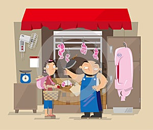 Local pork butcher`s shop in Hong Kong