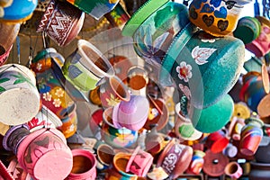 Local pottery craft shop on small street of Ubud, Bali.