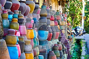 Local pottery craft shop on small street of Ubud, Bali.