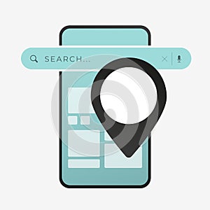 Local Search concept icon. Local SEO Marketing Strategy, Artificial Intelligence optimizing algorithm to find on map the