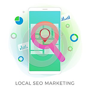 Local SEO Marketing flat vector icon concept. Search Engine Optimization results based on regional and client geo-positioning.