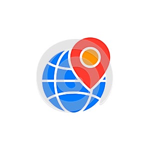 Local seo symbol. Globe and location marker icon vector, filled