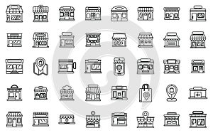 Local shop icons set outline vector. Store city street