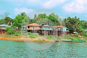 Local stilt houses built on Kaptai Lake, Rangamati, Bangladesh