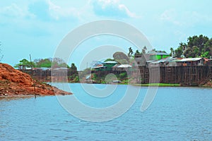 Local stilt houses built on Kaptai Lake, Rangamati, Bangladesh