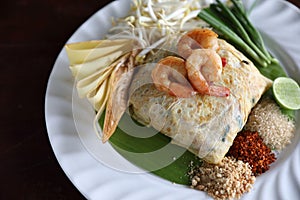 Local Thai food pad thai fried noodle with shrimp