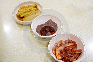 Local traditional korean gourmet food fresh vegetables and squid kimchi for korean people and foreign travelers travel visit and