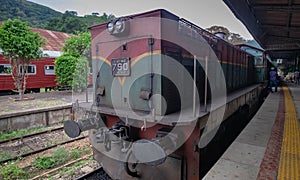 The local train at the railway station in the Badulla city. This station is the end of the travel route for train across the nine