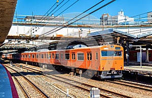 Local train at Tennoji Station in Osaka