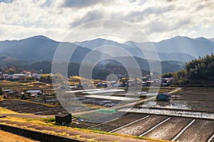 Local village valley at Magome juku with rays