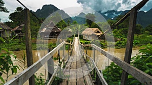 Local wood bridge in vangvieng laos