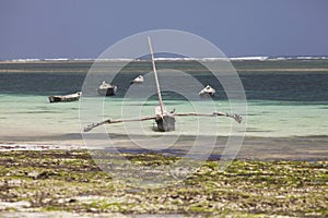 Local Wooden Fishing Boat Low Tide Diani Beach Kenya