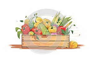 locally grown organic produce in a wooden box