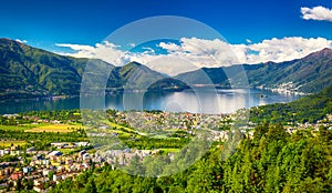 Locarno city and Lago Maggiore from Cardada mountain, Ticino, Switzerland photo