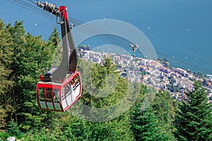 View of Locarno and Lake Maggiore from the Cardada-Cimetta mountain range. Ticino canton, Switzerland