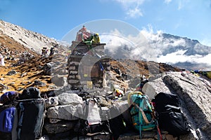 Memorial to Sherpa mountaineer, Babu Chiri Sherpa, at Thukla Pass, along the Everest Base Camp EBC trek, Nepal photo