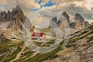 Locatelli Refuge in the Dolomites,Tre Cime Di Lavaredo,Alps,Italy
