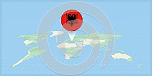 Location of Albania on the world map, marked with Albania flag pin