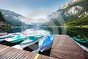 Location Alpine lake Vorderer Gosausee in Upper Austria