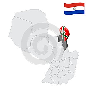 Location Amambay Department on map Paraguay. 3d location sign similar to the flag of Amambay. Quality map  with  provinces Republi