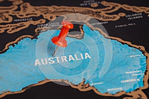 Location Australia. Red pin on the map. Close-up Map of Australia