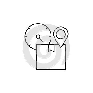 Location, box, time icon. Simple line, outline vector of icons for ui and ux, website or mobile application