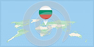 Location of Bulgaria on the world map, marked with Bulgaria flag pin