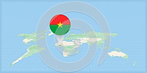 Location of Burkina Faso on the world map, marked with Burkina Faso flag pin
