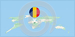 Location of Chad on the world map, marked with Chad flag pin