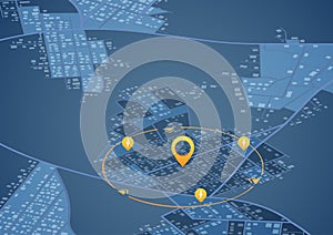 Location charging station location mark near your location on gps navigation isometric map. POI fast supercharger