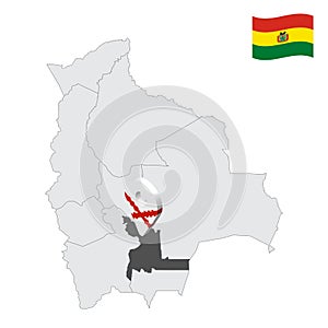 Location  Chuquisaca Department  on map Bolivia. 3d location sign similar to the flag of Chuquisaca. photo