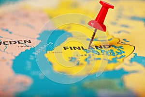 The location of the destination on the map of Finland is indicated by a red pushpin